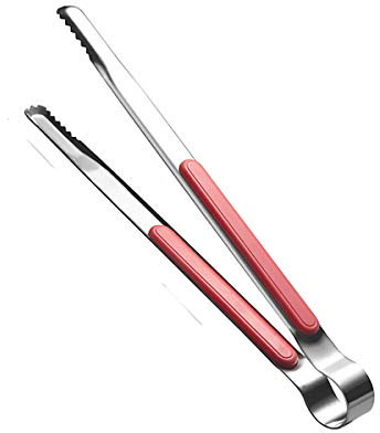 Stainless Steel Kitchen Tongs Cooking Utensils Barbecue Baking Ice Salad Serving Tongs with Non-Slip Easy Grip Handle (Pink)