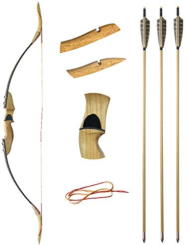 ZSHJG Arc Long Traditionnel à la Main en Bois Longbow Ensemble Arc et Flèche 30-40 lbs Arc Recurve Tir a l'arc Arc de Chasse Arc à la Main Mongole de tir à l'arc (Type 1, 30lbs)