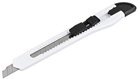 GRAZDesign Cuttermesser 'Basic', Teppichmesser Weiß, klein & schmale Form, arretierbar, mit 13 Klingen