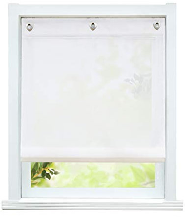 ESLIR Raffrollo ohne Bohren Gardinen Küche Raffgardinen mit Ösen Uni Ösenrollo Transparent Vorhang 1 Stück Weiß BxH 120x140cm 1 Stück