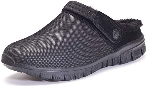 Sabots Mules Femmes Hommes Chaussons Hiver Chaudes Peluche étanche Pantoufle de Maison d'Intérieur Extérieur Antidérapant Confort Chaussures,Noir Style A,42 EU