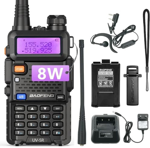UV-5R 8W Walkie Talkie Radio FM de Alta Potencia 128 Canales Transceptor de comunicación de Radio con Auriculares