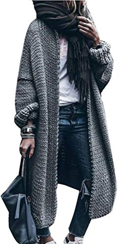 Onsoyours Cárdigan Largo Casual para Mujer Gran Tamaño Grueso Todos Los Días Abrigo Manga Larga Punto Cárdigans Frente Abierto A La Moda Suéter Otoño Invierno (M, Gris)