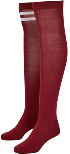 Urban Classics Damstrumpor dam collegestrumpor 2-pack knästrumpor för kvinnor, flerpack, 1 st enfärgade vardera + 1 gånger med sportiga ränder, finns i många färger, storlekar 35–38 och 39–42, Burgund, 35-38 EU