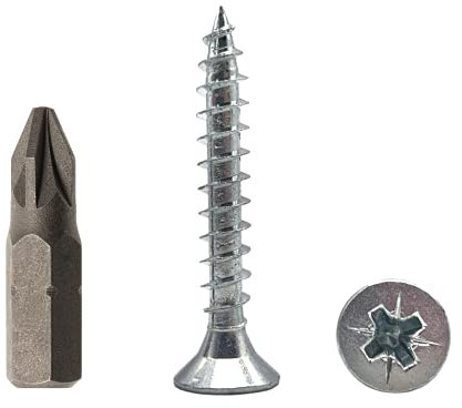 Lot de 100 vis à bois en acier zingué 5,0 x 35 mm, vis à bois pour aggloméré, vis universelles Pozi-Drive PZ entièrement filetées, tête fraisée Pozidriv (100, 5,0 x 35 mm)