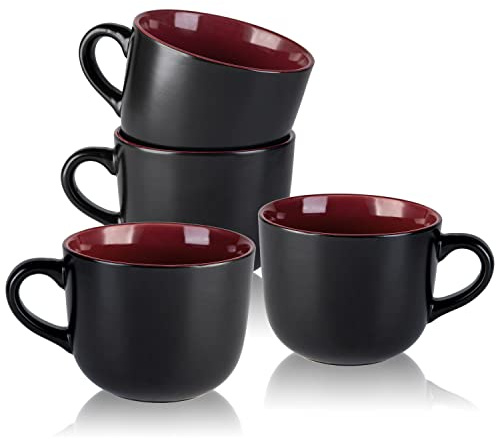 AmorArc Suppentassen mit Griffen, 680 ml, große Kaffeetassen für Suppen, 4 | Übergroßes Keramik-Kaffeetassen-Set für Cappuccino-Suppe, Müsli, mikrowellen- und spülmaschinenfest, Jumbo-Suppentassen für