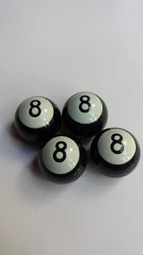 Black 8 Eight Pool Ball Car Wheel Tyre Air Valve Dust Caps 4pce