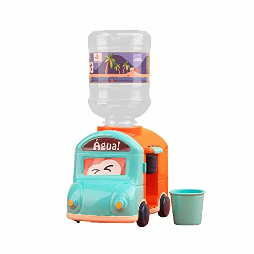 FIYSON Dispensador de agua para niños Mini fuente con depósito de agua y grifo simulación dispensador de agua juguete lindo de dibujos animados para niñas niños niños pequeños regalo (azul+naranja)