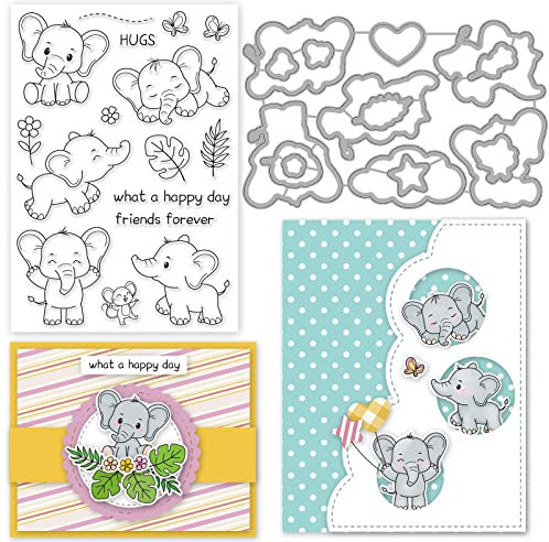 INFUNLY Netter Elefant Klare Stempel Und Stanzen Für Die Kartenherstellung DIY Metallstanzungen Tier Silic Stempel Weihnachten Thanksgiving Geschenke Für DIY Craft Scrapbooking Decor