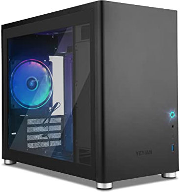 YEYIAN Hussar Boîtier Mini Tour PC Ordinateur Jeu Bureau Maison Gaming Matériau Verre Trempé et Métal Comprend 1 Ventilateur ARGB de 120 mm Compatible avec Micro ATX | Mini ITX (Noir)