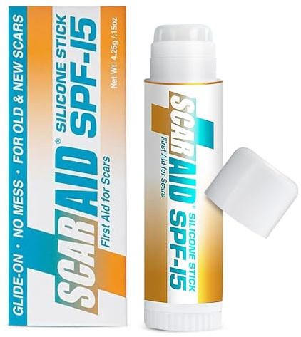 ScarAid SPF-15 Silicone Scar Gel Stick 4.25g – Mess-Free Scar Treatment with Sun Protection - Helps Improve the Look of Old & New Surgery, Injury & Acne Scars – Non-Toxic & Gentle on All Skin Types
