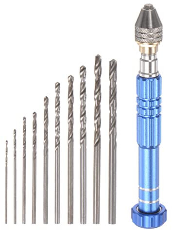 sourcing map Vise Hand Drill Tool Set with Mini Twist Drill, Pin Vise Hand Drill Blue