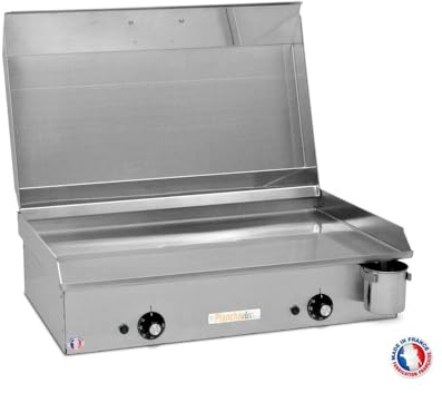 PLANCHAELEC - Plancha Electrique NEO E650-2400W - Couvercle + 2 Ustensiles - Inox - Thermostat Réglable - 10 Personnes - Made In France - L65 X P43 X H18 cm