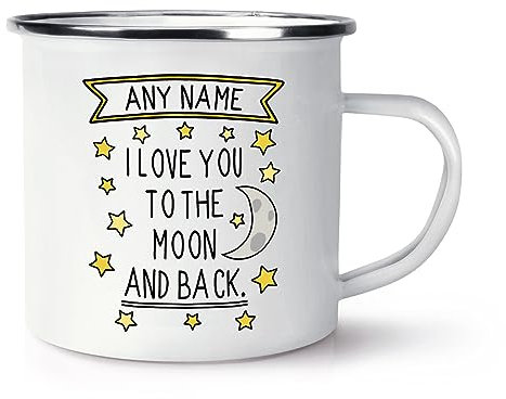 Gift Base Personalisierbare Tasse mit Aufschrift I Love You To The Moon and Back, Emaille