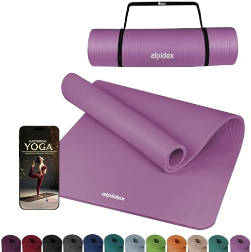 ALPIDEX Yogamatte Dick 1,5 cm 3 Größen Gymnastikmatte rutschfest Isomatte | Fitnessmatte, Sportmatte, Trainingsmatte, Turnmatte, Pilates, Phthalatfrei, Kautschuk, Tragegurt, E-Book, Bodenmatte, Zuhause