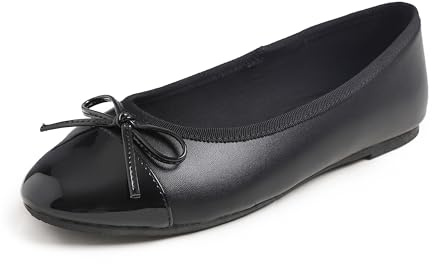 Feversole Damen Klasssische Ballerinas Lack Balerinaschuhe Flach Damenschuhe Schwarz Zehenkappe EU 40