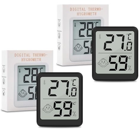 Wepai Termometro Ambiente Interno,2 Pezzi LCD Mini Igrometro Digitale Professionale,Rilevatore Misuratore di Umidità e Temperatura Igrometro Termometro Interni con Supporto In Metallo per Case,Nero
