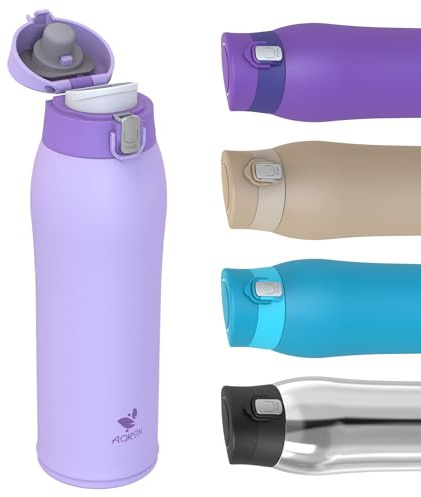 AORIN Trinkflasche Edelstahl Isolierflasche Thermosflasche 500/750/950ml | 2 auslaufsichere Deckel mit Strohhalm, hält kalt und heiß, BPA-freier 18/8 Edelstahl, ideal für Sport, Schule und Alltag