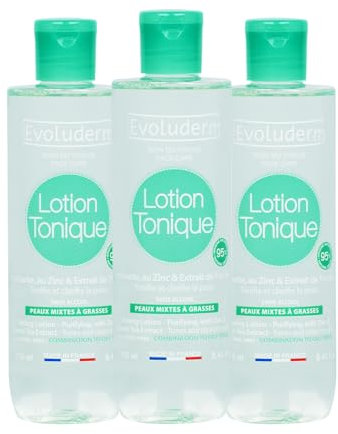 EVOLUDERM - Lotion Tonique Purifiante Peaux Mixtes à Grasses - 250 ml – 95% d'Origine Naturelle - Végan - Fabrication Française - Lot de 3 x 250 ml