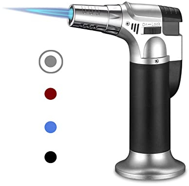Butane Torch, ibforcty Refillable Culinary Cooking Torch Kitchen Blow Torch Lighter with Safety Lock Adjustable and Lock Flame (Butane Gas not Included) (Silver)