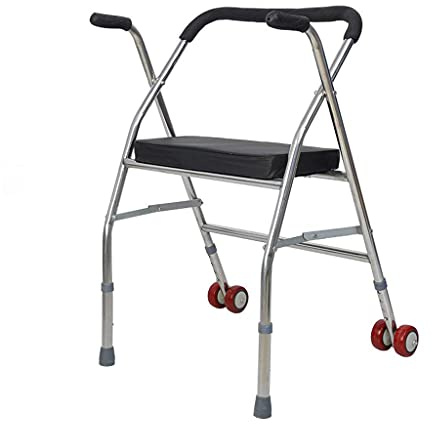 Lauflernhilfe mit 2 Rädern und Sitz, leicht, zusammenklappbar und höhenverstellbar, für Erwachsene, Reisemobilitätshilfe, Gehgestell für Senioren, Gehhilfe