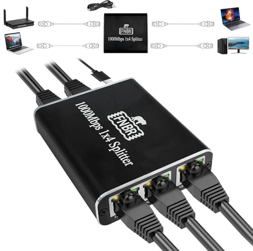 Lan Switch, FNBR Lan Splitter 1 Auf 4 Lan Kabel Splitter Ethernet Splitter Lan Verteiler, netzwerk switch 1 auf 4, Lan Switch 4port für,Router, Set-Top Box, Digital TV, Poe Kamera 1000 Mbit/s