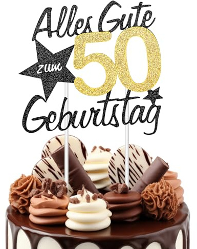 cobee Torten Deko 50 Geburtsta Mann Frau Alles Gute zum Geburtstag | 50 Deko 50. Geburtstag Cake Topper 50 Jahre Kuchendeko 50 Geburtstag Deko Gold Schwarz Tortendeko Kuchen Deko(50. Geburtstag)