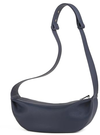 DONNAIN Hochwertige Moon Bag Damen Leder, Halbmond Tasche Damen Leder, Stylische Crossbody Bag, Sling Bag, Hobo Bag, Bauchtasche Damen, Kleine Umhängetasche Echtleder mit Breitem Riemen, Marineblau