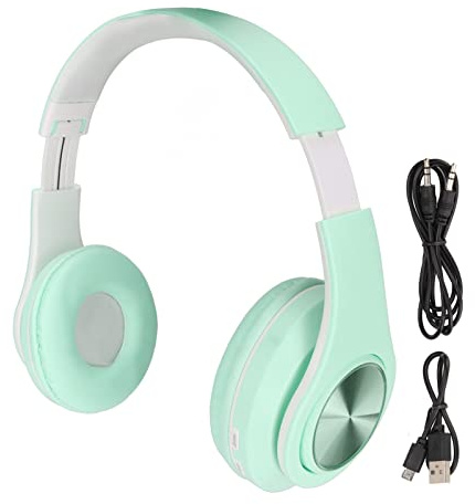 Bonbela Bluetooth-headset Brusreducerande Hopfällbara Trådlösa Over-ear-hörlurar med Färgglatt Ljus för Bärbar Telefon (Grön)