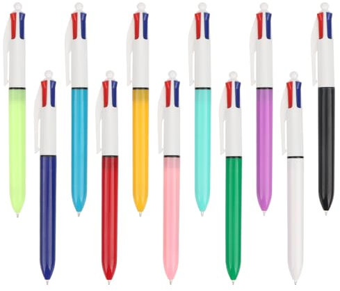 OWill Pack of 11 4 Colours Ballpoint Pens, 4 in 1 Ballpoint Pen Multicoloured 1.0 mm for Office School Supplies, Students, Children, Gift