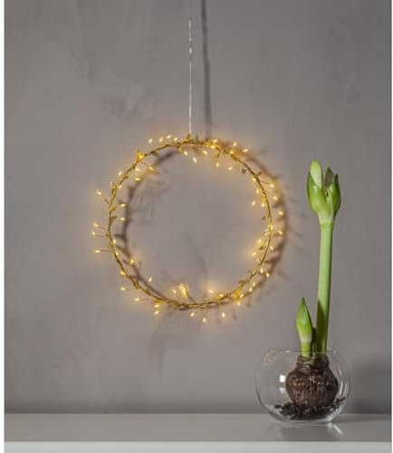Star Trading 691-28 LED-Kranz Winny, beleuchtet Metall/Nylon, Gold, zum Hängen, Ø ca. 28 cm, 60 warmwhite LED, Batterie, Timer, Vierfarb-Karton