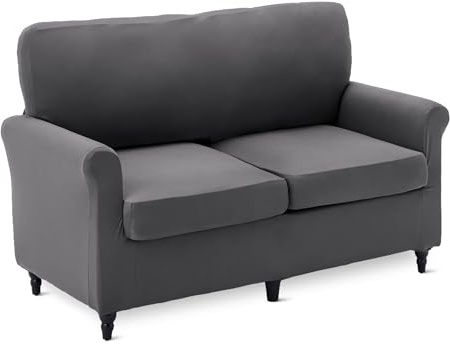 Amazon Basics Funda de Sofá Alta Elasticidad 2 Plazas Spandex Antideslizante Protector para Sofá, Gris Oscuro