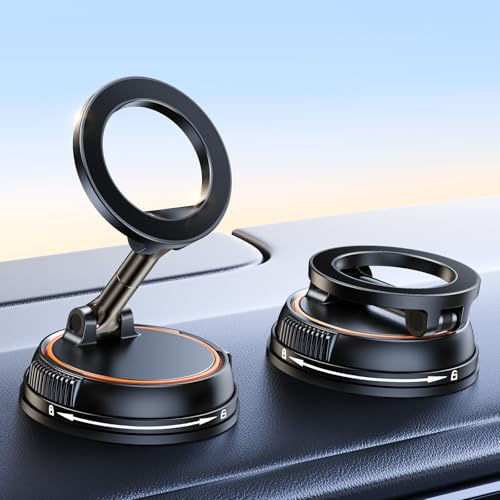 xuenair Vacuum Phone Holder for Car Dashboard Navigation Phone Holder Mount Magnetic, 360 Rotatable Hands Free Magsafe Car Mount Suction for Dash Windshield iPhone 16 15 14 13