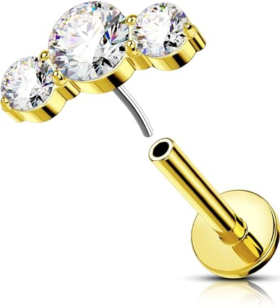 OUFER 16G Gold Conch Piercing Threadless Earring Edelstahl 316L Helix Tragus Ohrringe Transparente CZ Knorpel Ohrpiercing Lip Stud für Damen 6/8 mm