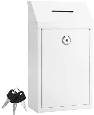 Metal Donation Box with Lock Slot 10.2 x 5.7 x 3'' Collection Box Safe Suggestion Box Charity Collection Donation Box Money Lock Box Cash Drop Box Money Boxes for Home Office Outdoor Door (Beige)