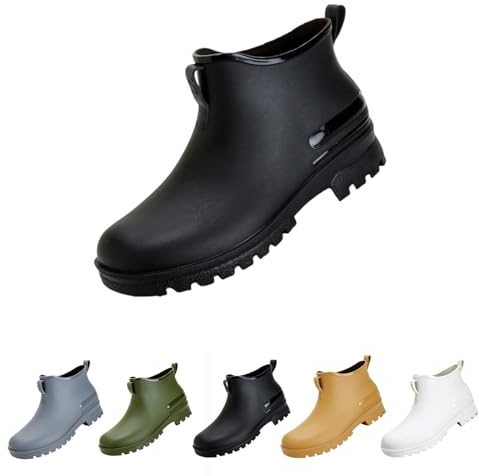 safety shoes for women Warehouse Women's Wellies Boots Ankle Boot Short Chelsea Booties Waterproof Rain Boot Wellingtons Shoe Wide Calf Outdoors Rainboots Slip on Non-slip Hiking Shoes Black 8