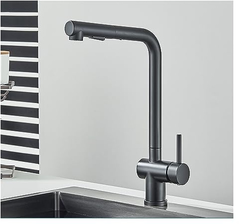 Pull Out Kitchen Sink Faucet High Pressure Two Model Stream Sprayer Nozzle Stainless Steel Hot Cold Wate Mixer Tap Deck(Matte Black)