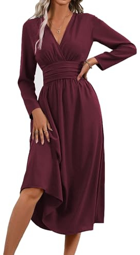 QUNERY Robe Longue Femme Ete/Automne Elégante Robes de Plage Manches Courtes/Longues V Taille Haute Robe Unie Maxi Casual et Chic Dress B-Violet XXL