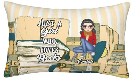 Hvnywmmg Personalized Just A Girl Who Loves Books Pillow Covers,Custom Name Cushion Cover Book Lovers Gifts Pillowcase Decorative Pillows for Couch Readers Bookworms Librarians Gift