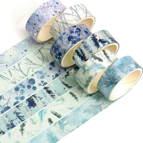 YUBX 6 rullar Washi Tape Set, maskeringstejp gyllene folietryck, dekorativt tejp, färgglatt för gör-det-själv-hantverk, förskönar journaler, planerare, scrapbooking och förpackning (mystiska kronblad)
