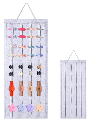 BUOSHUO Haarspangen Organizer aus Filz, Hängender Haarklammer Halter für Haarspangen Aufbewahrung, Haarschmuck Display Ständer für Wand Tür Schrank, Mädchen Haarschmuck Aufbewahrung (Grau)