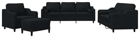 Eleganz 4-TLG. Futon Sofagarnitur mit Kissen Schwarz Stoff – Bequeme Wohnzimmer Couchgarnitur für kleine Räume, langlebig & pflegeleicht