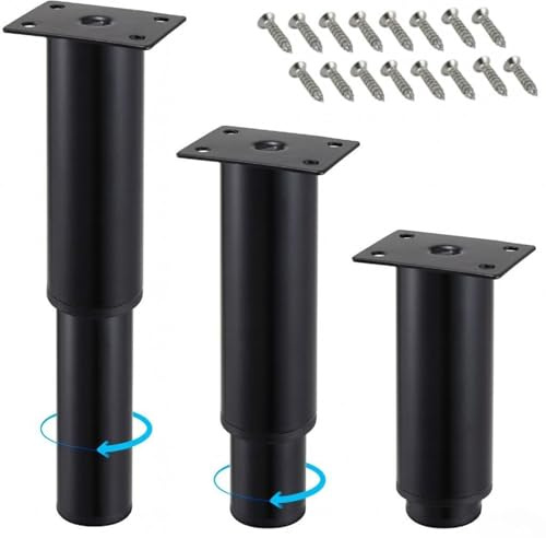 ID Dinkel Möbelfüße höhenverstellbar (4 Stück) Metall Schwarz-matt 12-19cm Ø38–30mm Möbelbeine verstellbar für Schrank, Sofa, Bett, Tisch & Regale