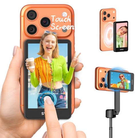 SYNCO XView Vlog Selfie Monitor Schermo con Touchscreen per iPhone 7-17 & Samsung, Wireless Magnetico Telecamera Posteriore, 164FT, Batteria 3H, Altoparlante per Youtube TikTok Live (Nero)