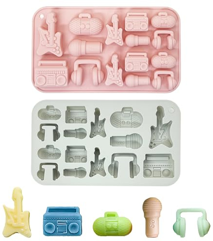 SEABABOO Molde de Silicona para Fondant con Temática Música, 30 Cavidades 2 Piezas 3D Figuritas de Chocolate de Musica Guitarra, Moldes Silicona para Galletas Caramelos Decor Pasteles (Música)