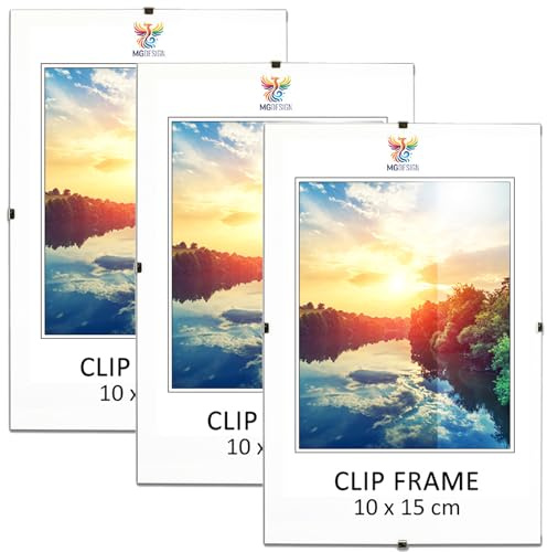 MG Design Cliprahmen Set 5 Stück in A5 15 x 21 cm – Rahmenlose Bilderrahmen mit Acrylglas & HDF-Rückwand für Fotos, Poster & Puzzle, vertikal & horizontal