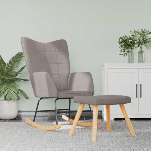 Frdhee Relaxstuhl Schwingsessel Wohnzimmersessel,Schaukelstuhl mit Hocker Stoff Taupe,Für Garten,Schlafzimmer,Wohnzimmer,Ecke,Veranda