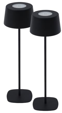aro LED-Tischlampe 2er Set, Schwarz, Stahl/Kunststoff, Dimmbar, USB Aufladbar, 3 Höhen Verstellbar, IP54 Wasserdicht, Warmweiß 2700K