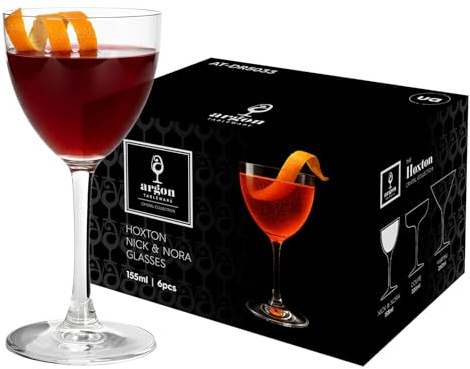 Argon Tableware Hoxton Crystal Nick & Nora Glasses 155ml - Pack of 48, Lead-Free Crystal Cocktail Glass Set, 1930s Vintage Style, Curved Bowl for Martinis & Manhattans, Gift Boxed