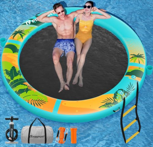 Piattaforma Galleggiante Gonfiabile Sunchill 240/300 cm per 2-5 Persone, Isola Gonfiabile Rotonda, Amaca Acquatica Floating Platform con Rete per Carichi Pesanti per Piscina, Lago e Mare